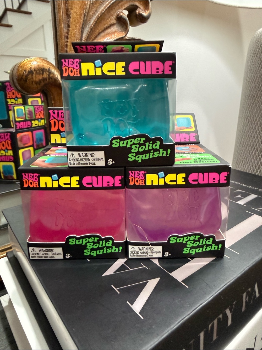 Nee Doh Nice Cube Super Solid Squish! - Blue, Pink, Purple